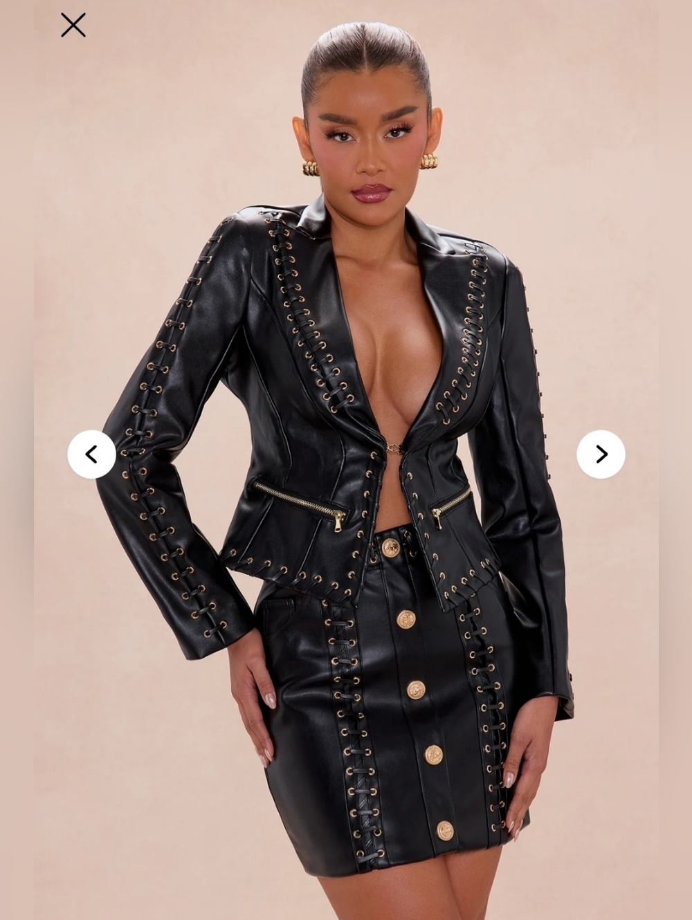 Fashion Nova Womens Luxe Black Faux Leather Lace-Up Blazer Jacket